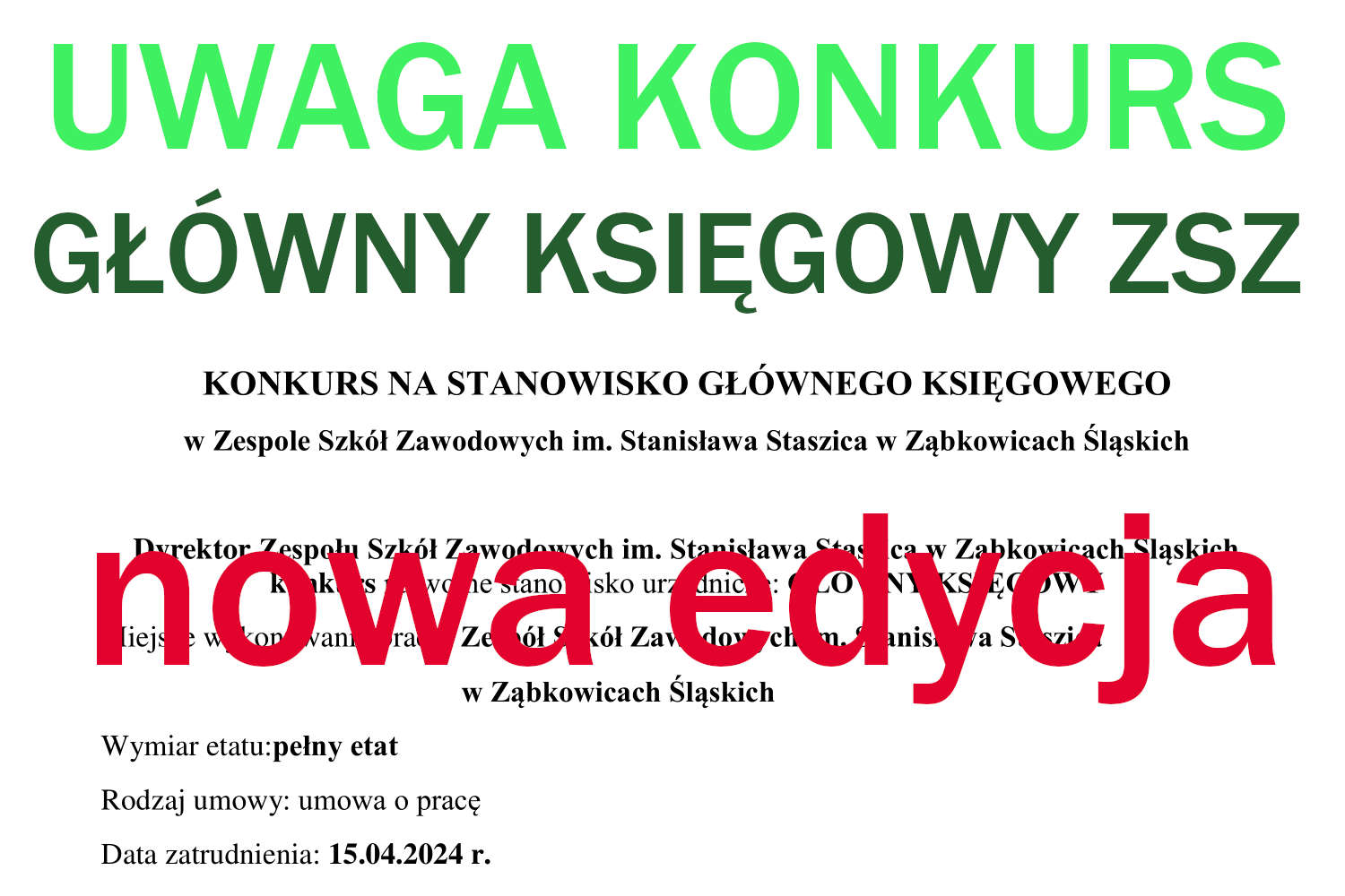 Konkurs na stanowisko główny księgowy